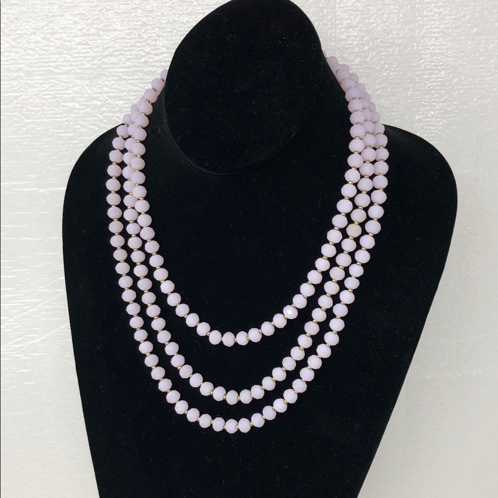 Faceted Glass Bead Necklace Light Blush Pink With Silver Tone Spacer Beads
